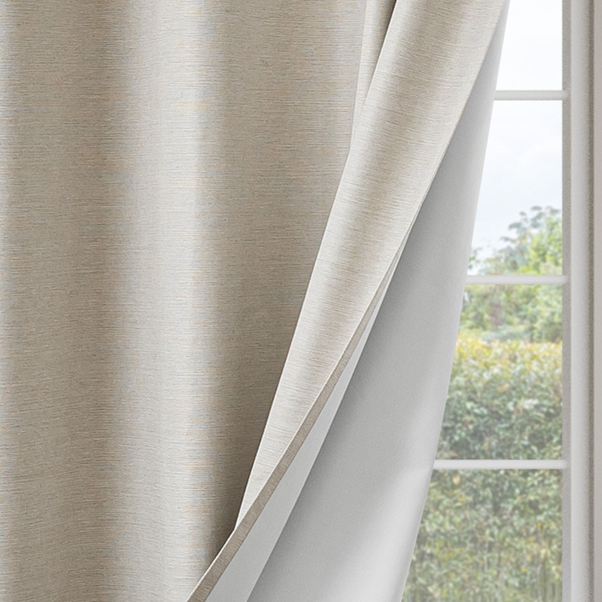 Brushed 100% Blackout Grommet Pair, LINEN, on-hover image number 1