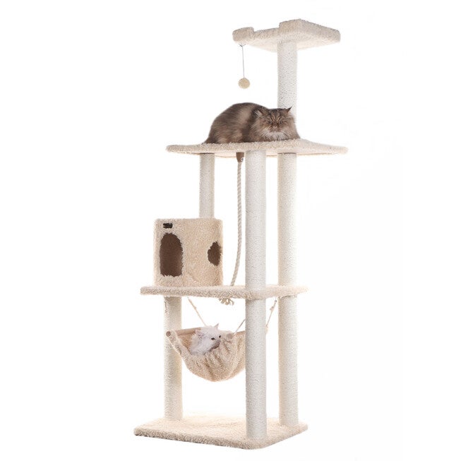 Real Wood 70 inches Ultra Thick Faux Fur Covered Cat Condo House, , alternate image number 6