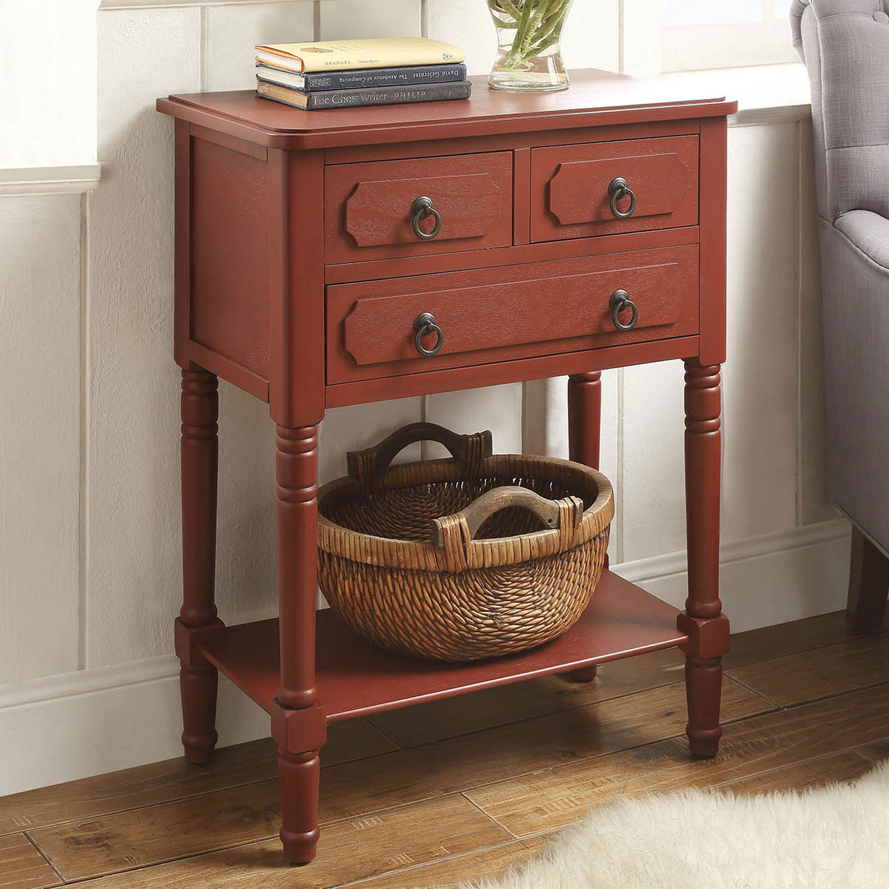 3 Drawer Chest with Open Shelf, RED, hi-res image number 0