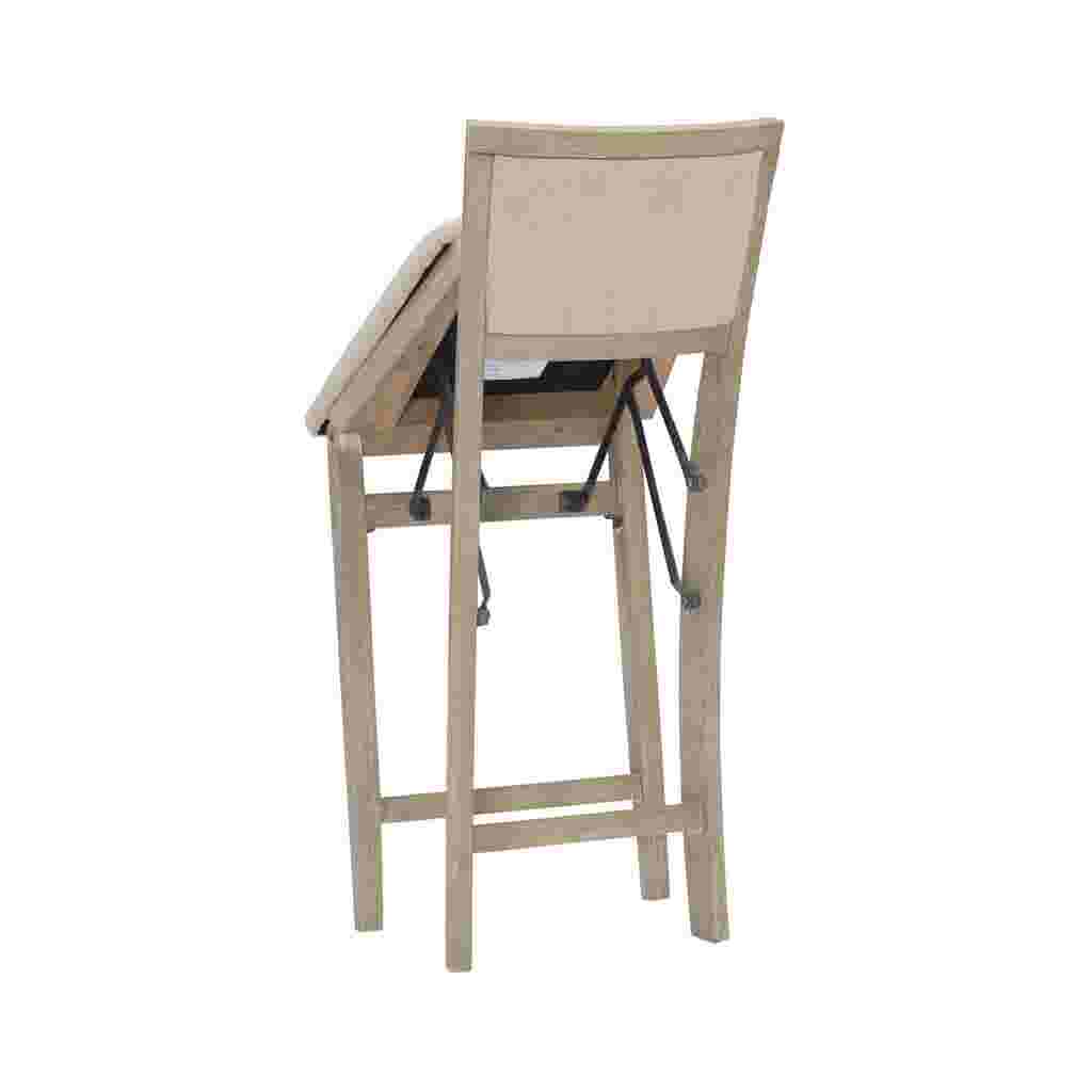 Rear view of a grey wash folding counter stool in a folded position