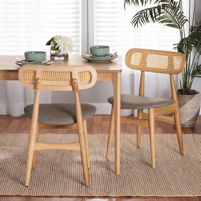 Tarana Mid-Century Modern Grey Fabric And Walnut Brown Finished Wood 2-Piece Dining Chair Set, , alternate image number 12