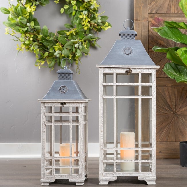 Lantern (Set of 2) 24.5 inchesH, 33 inchesH Metal, GREY/WHITE, alternate image number null