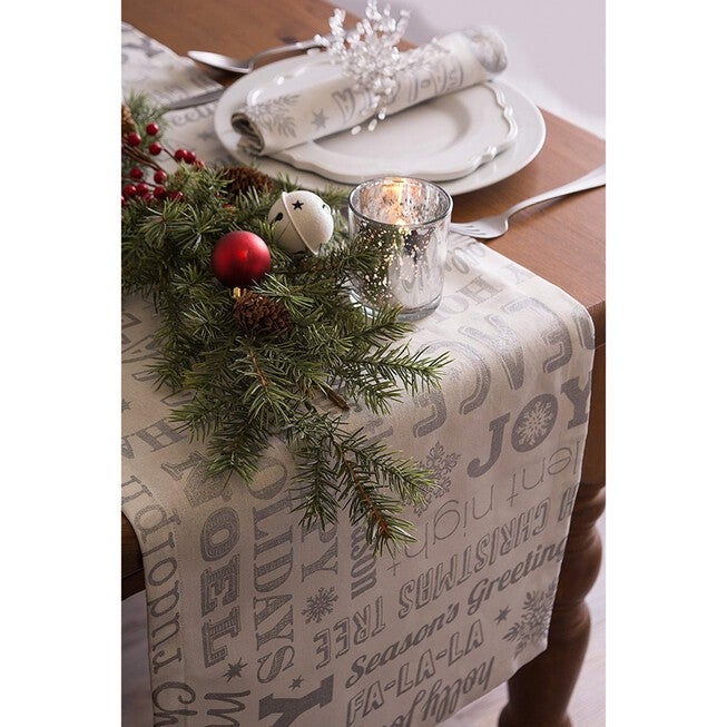 Silver Christmas Collage Table Runner 14x108, , alternate image number 4