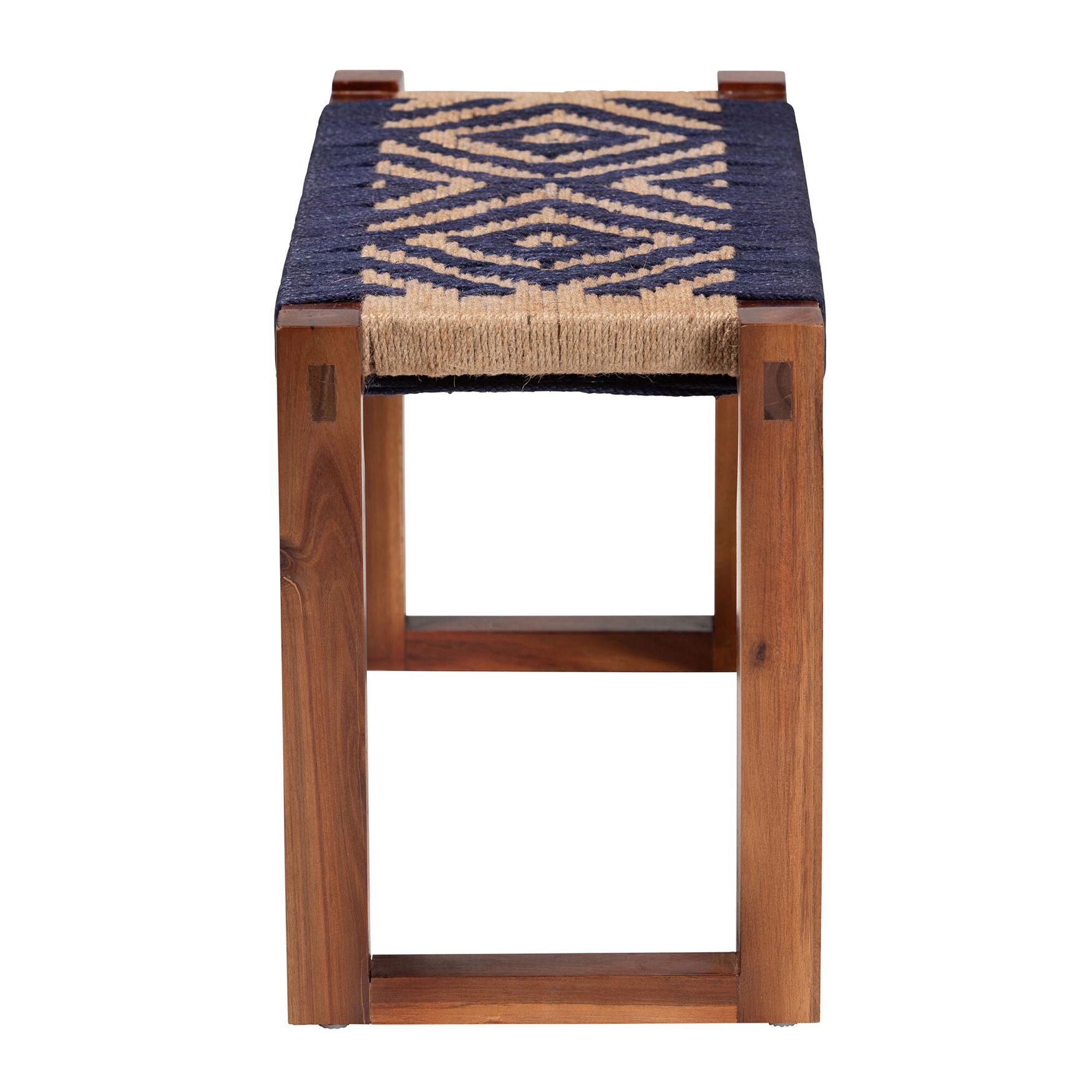 Prunella Modern Bohemian Two-Tone Navy Blue and Natural Brown Seagrass and Acacia Wood Accent Bench, , alternate image number 8