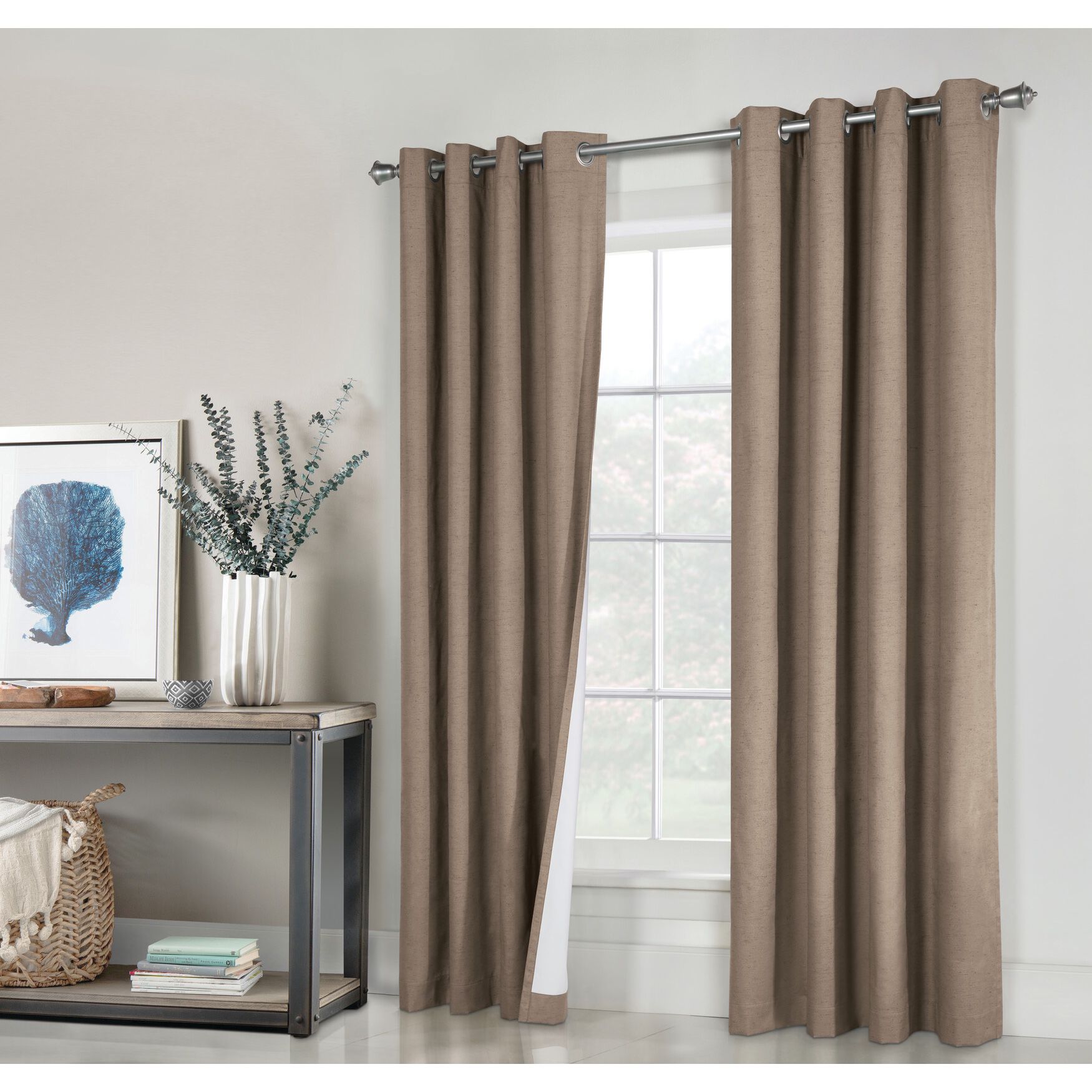 Ventura Blackout Grommet Curtain Panel Pair, PEBBLE, hi-res image number 0