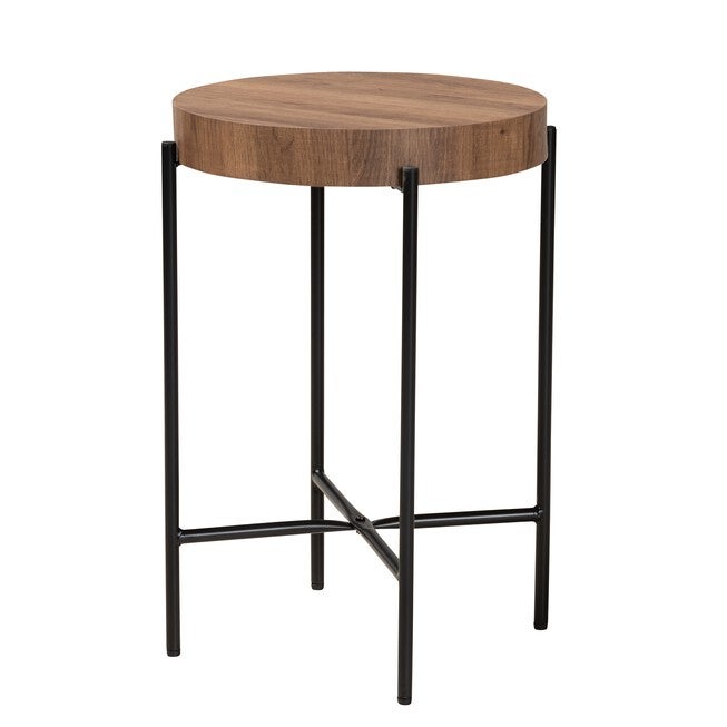 Savion Modern Industrial Walnut Brown Finished Wood And Black Metal End Table, WALNUT BROWN BLACK, hi-res image number null