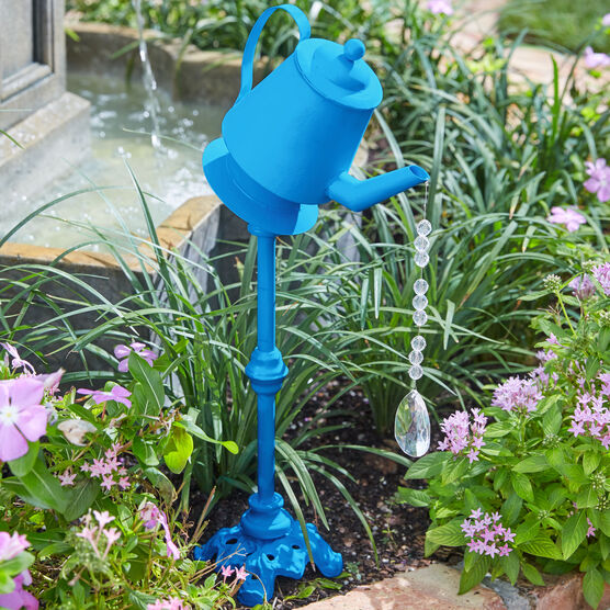 Metal Watering Can with Water Droplet Beads, BLUE, hi-res image number null