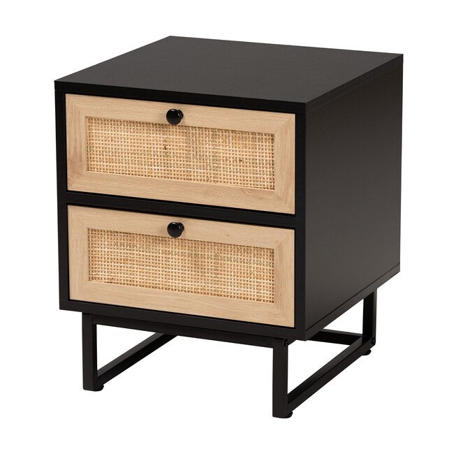 Declan Mid-Century Modern Espresso Brown Finished Wood And Natural Rattan 2-Drawer Nightstand, ESPRESSO BROWN BLACK, hi-res image number 0