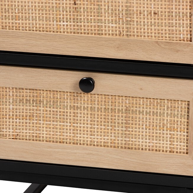 Declan Mid-Century Modern Espresso Brown Finished Wood And Natural Rattan 2-Drawer Nightstand, , alternate image number 4