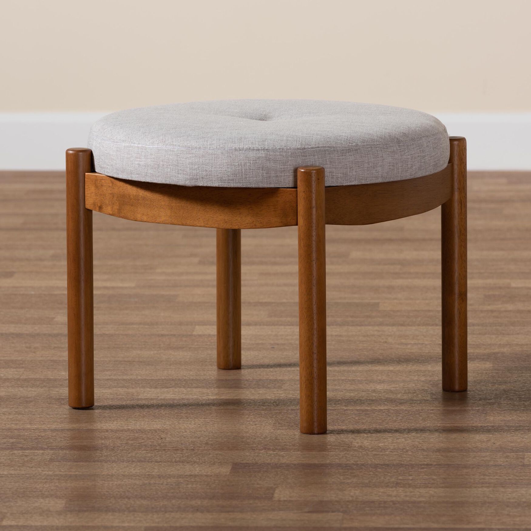 Iliana Japandi Dark Grey Fabric And Walnut Brown Finished Wood Ottoman Footstool, , alternate image number 5