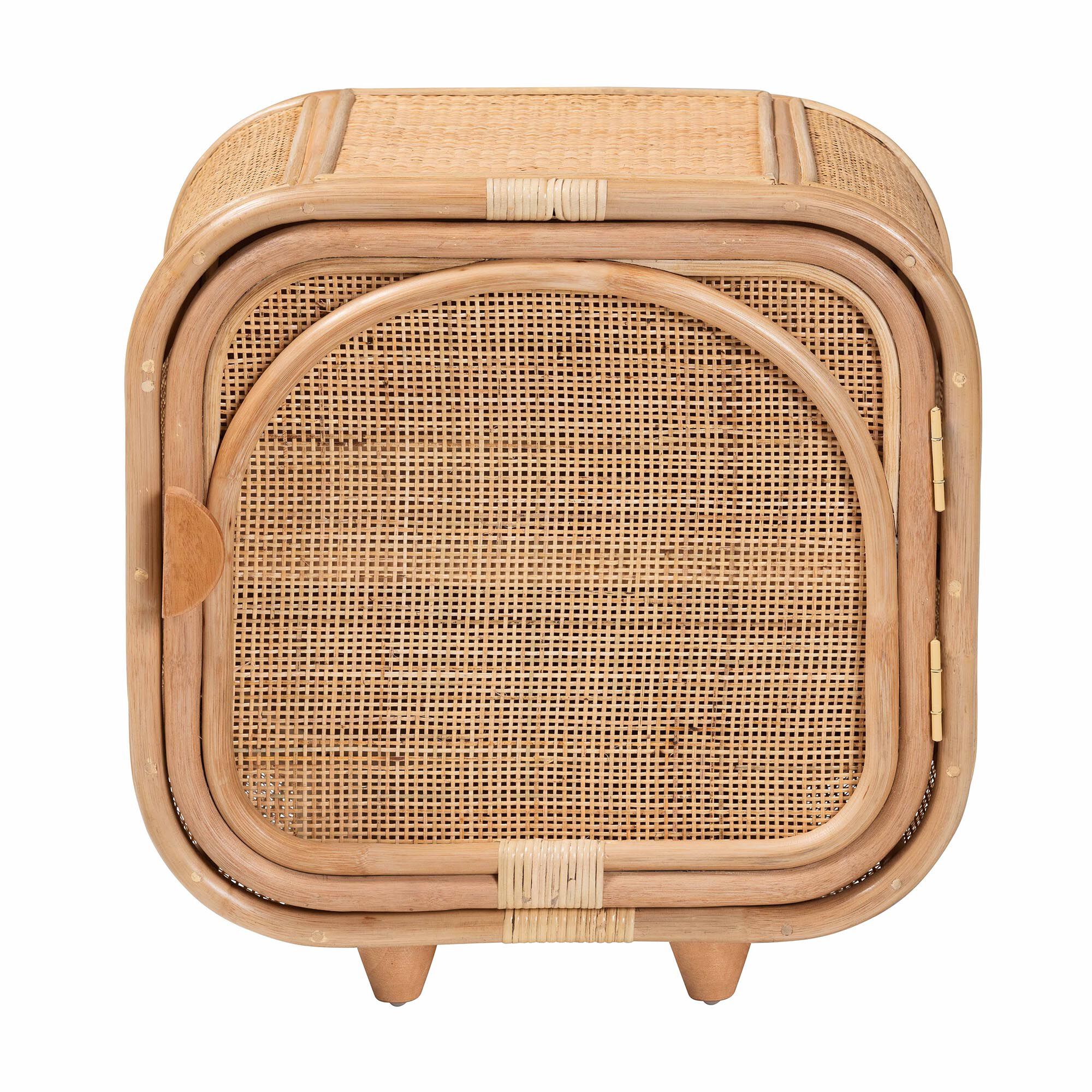 Keita Bohemian Natural Rattan and Mahogany Wood Nightstand, NATURAL, alternate image number 4