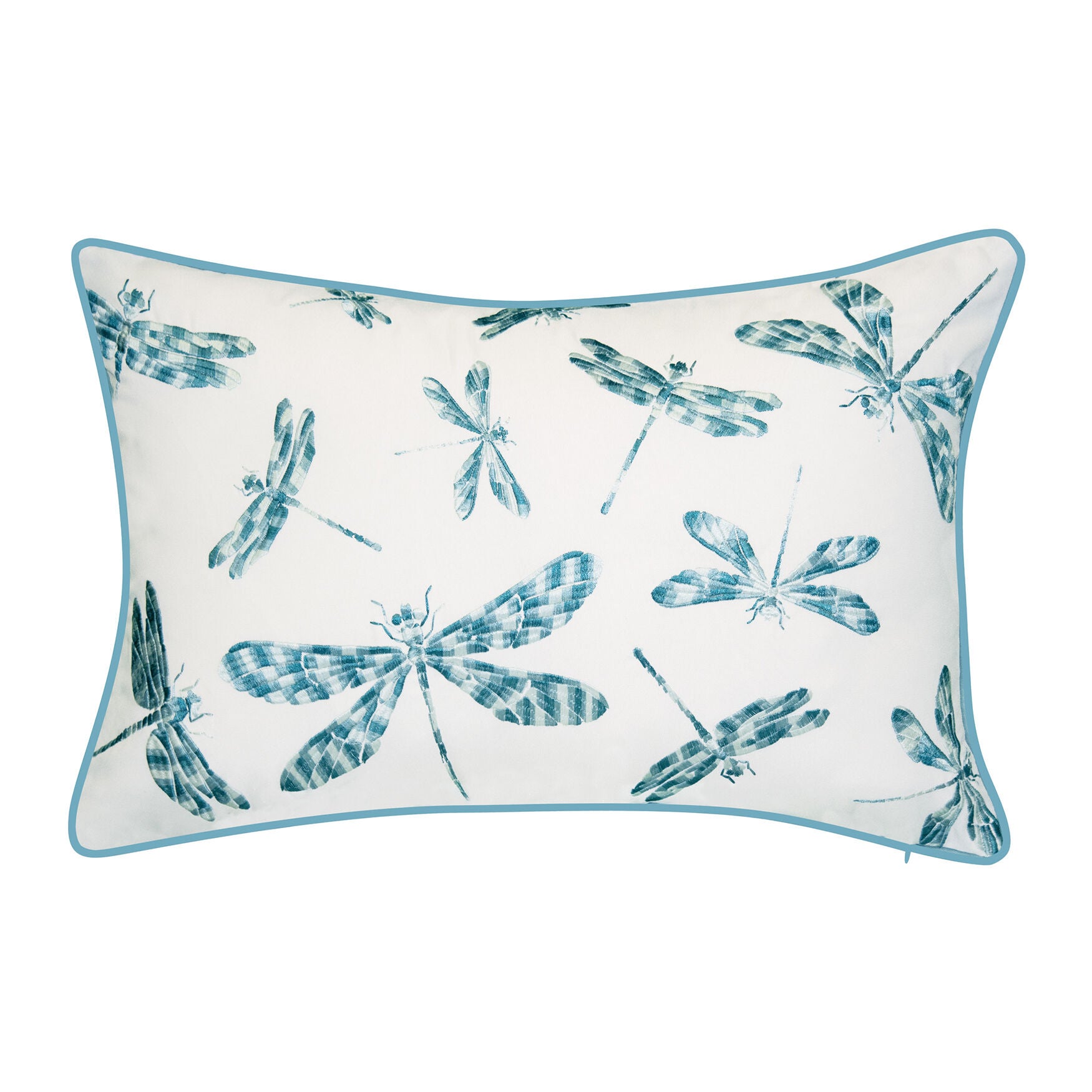 Indoor & Outdoor Embroidered Dragonflies Decorative Pillow, WHITE, hi-res image number 0