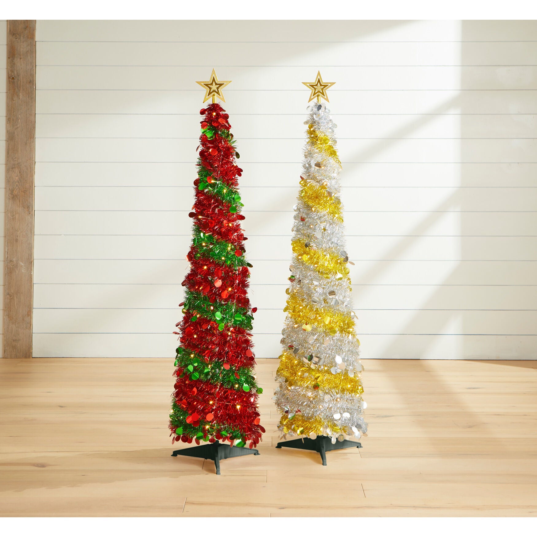 5&#39; Pre-Lit Pop-Up Tinsel Christmas Tree, SILVER GOLD, hi-res image number 0