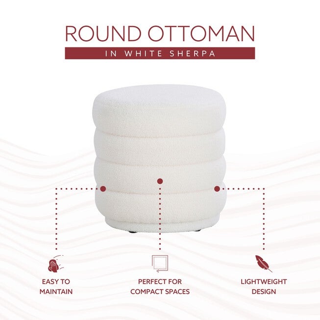 Kathy White Sherpa Round Ottoman Ottomans, , alternate image number 5