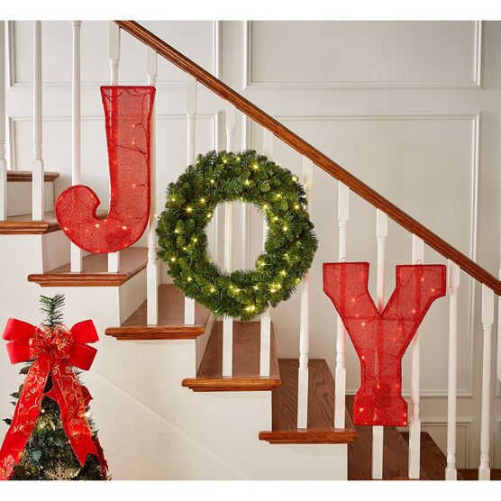 PRE-LIT "JOY" STAIRCASE WREATH, SET OF 3, RED GREEN, hi-res image number null