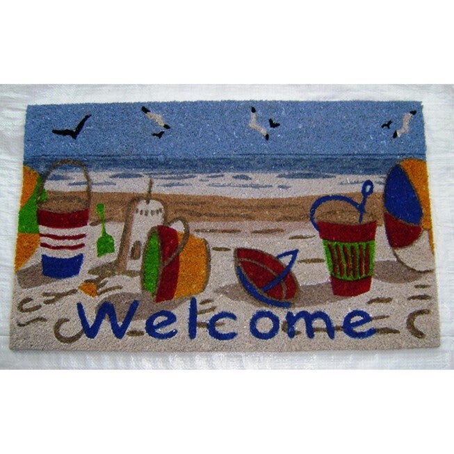 Beach Welcome Coir Mat With Vinyl Backing Floor Coverings, MULTI, hi-res image number null