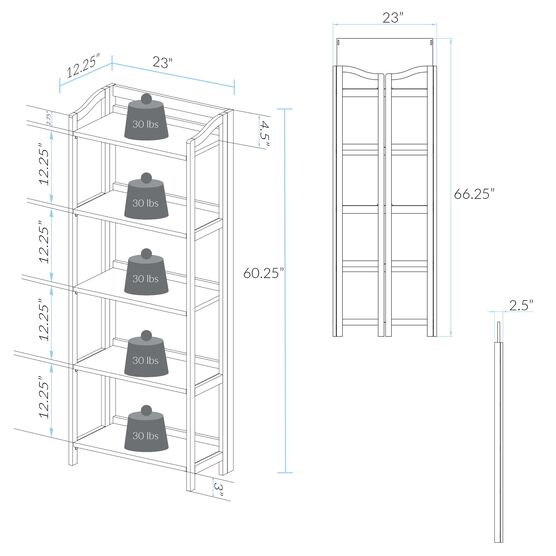 Stratford 5-Shelf Folding Bookcase-Espresso, , alternate image number null