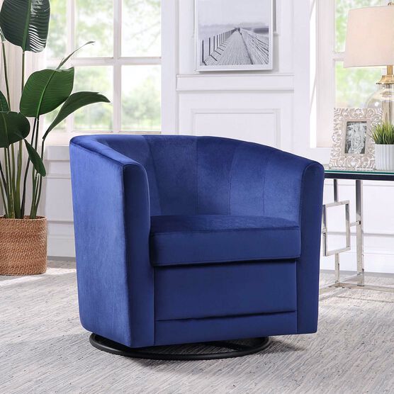 Kappa Velvet Upholstered Swivel Accent Chair, Blue, BLUE VELVET, hi-res image number null