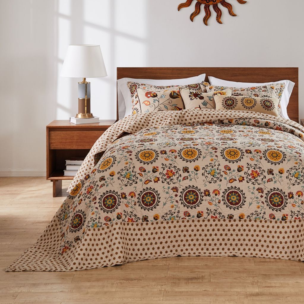 Andorra Traditional Cotton Quilted Bedspread Set, MULTI, alternate image number 2
