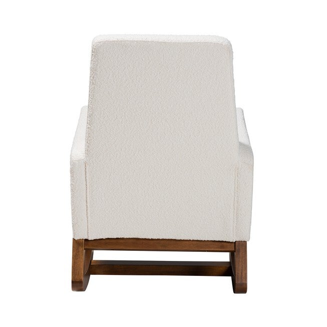 Yashiya Mid-Century Modern Off-White Boucle Upholstered And Walnut Brown Finished Wood Rocking Chair, , alternate image number null