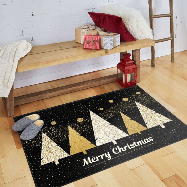 Merry Polkadot Trees Gold Kitchen Rug, , alternate image number 4