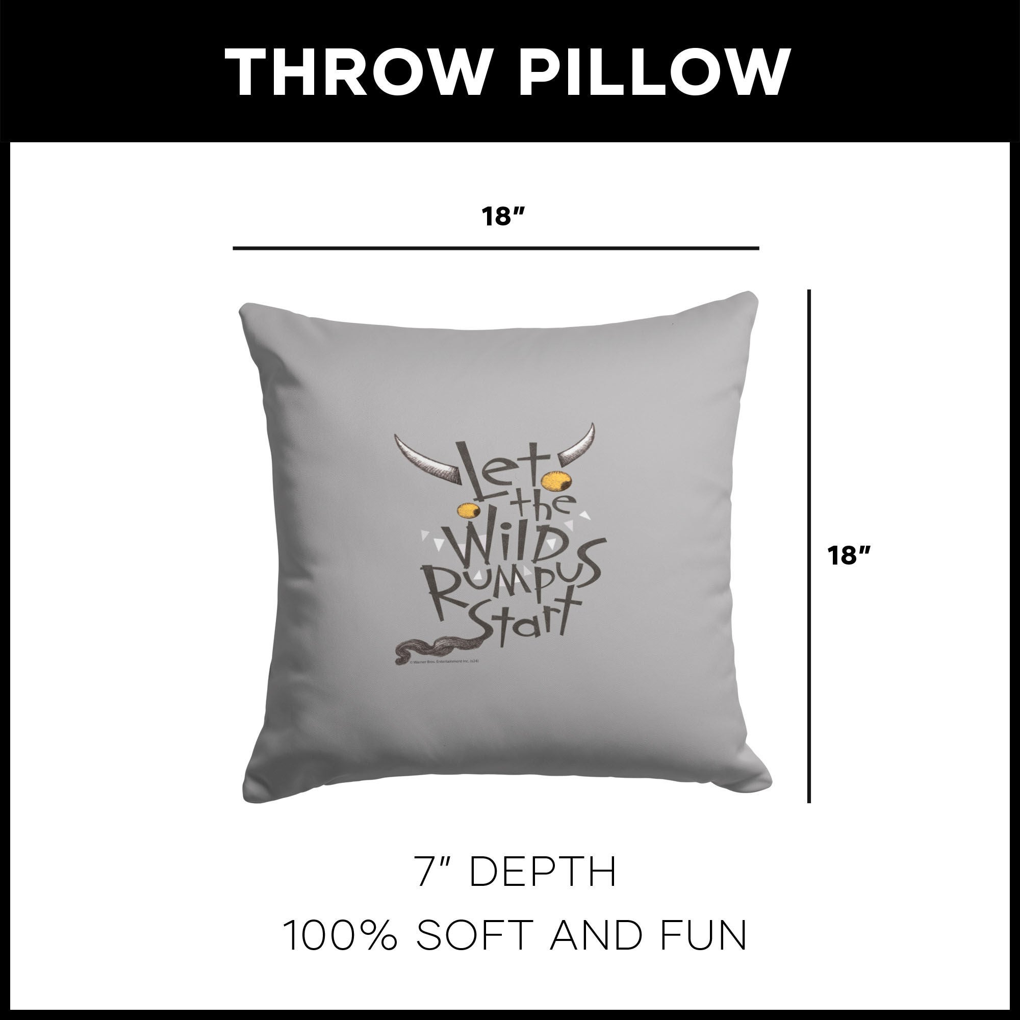 Warner Bros. Where the Wild Things Are Wild Rumpus Throw Pillow 18X18 Inches, GRAY, alternate image number 4