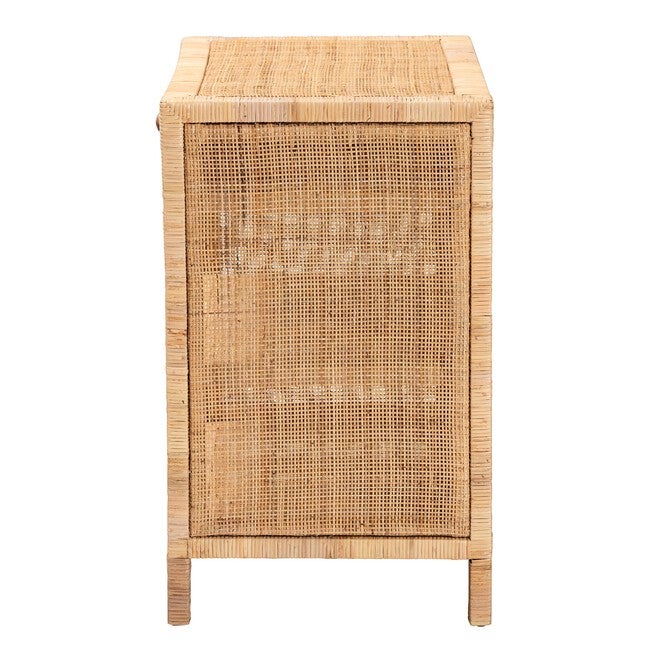 Bella Modern Bohemian Natural Brown Mahogany Wood And Natural Rattan 1-Drawer Console Table, , alternate image number null