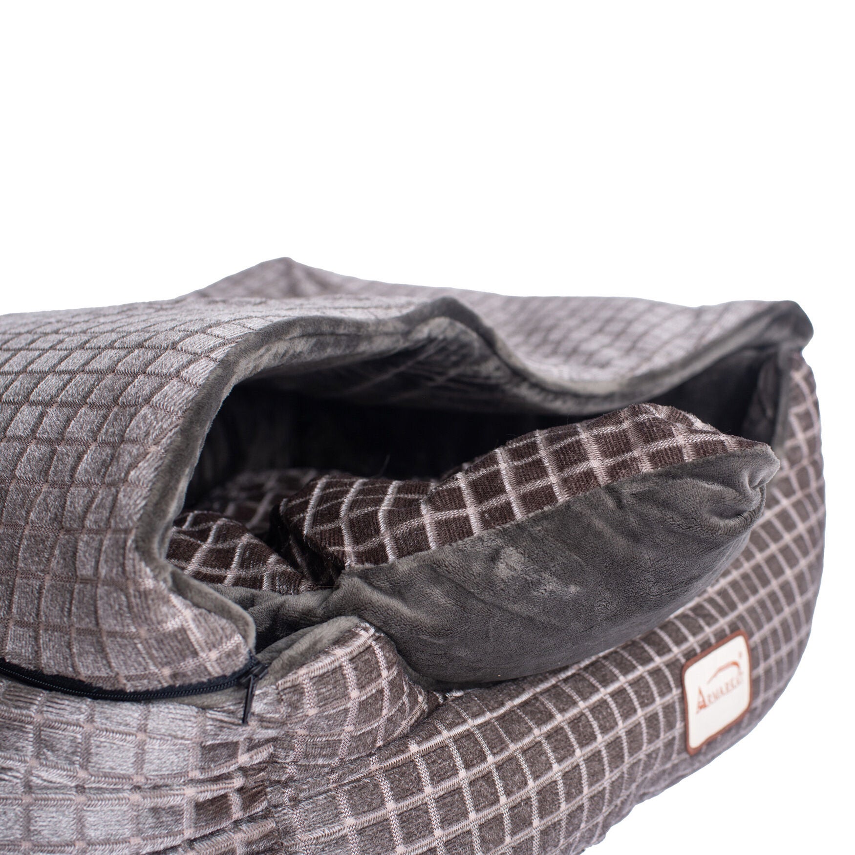 Cuddle Cave Cat Bed With Detachable & Collasible Zipper Top, Removable Cushion Mat, Bronze & Silver, , alternate image number 4