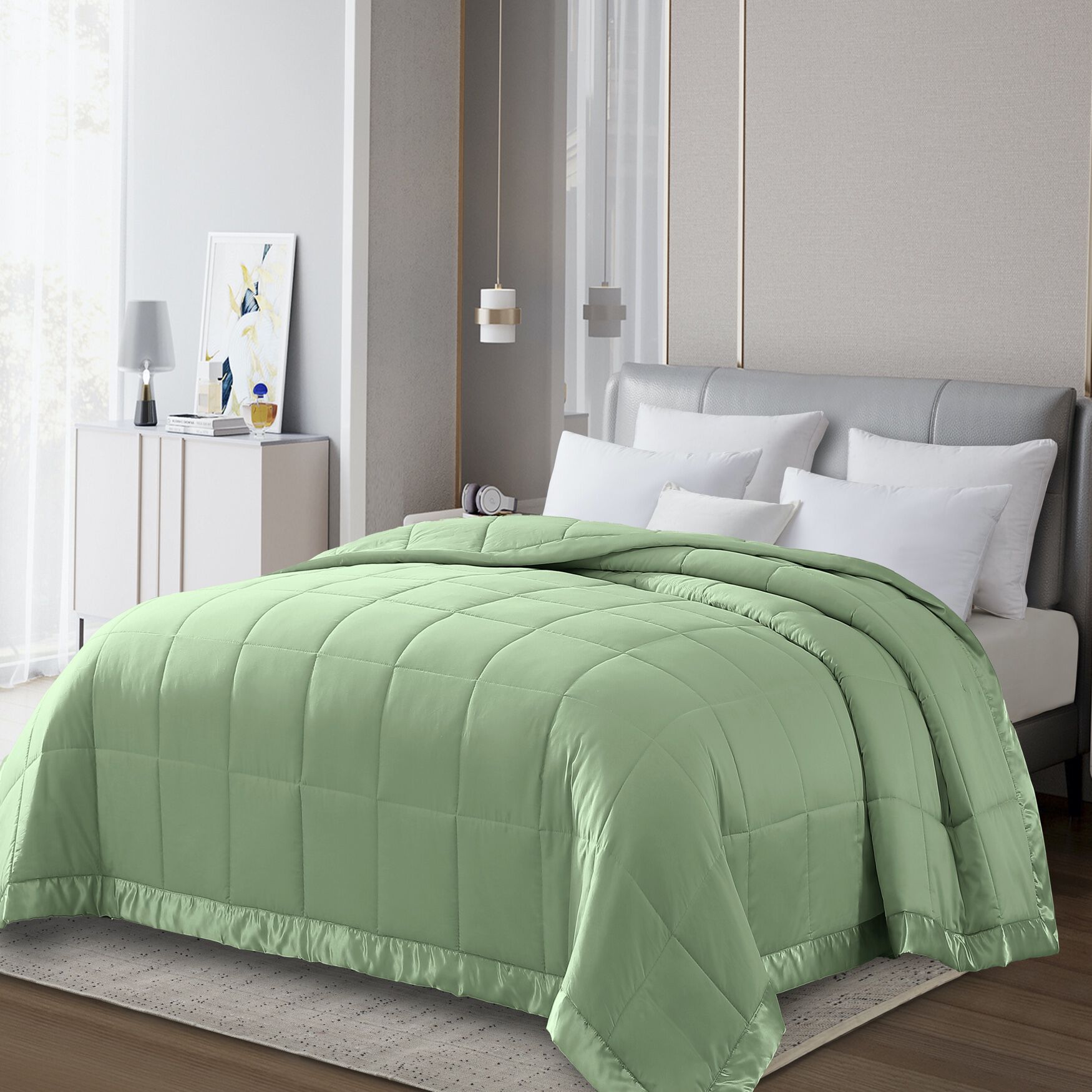 All Season Colored Microfiber Down Alternative Blanket, SAGE, hi-res image number 0