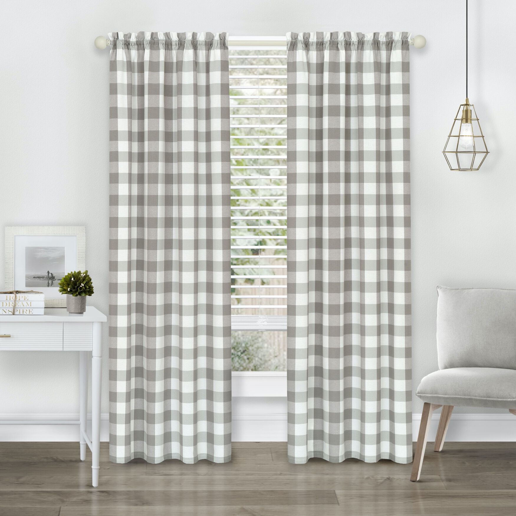 Hunter Rod Pocket Window Curtain Panel, GREY, hi-res image number 0