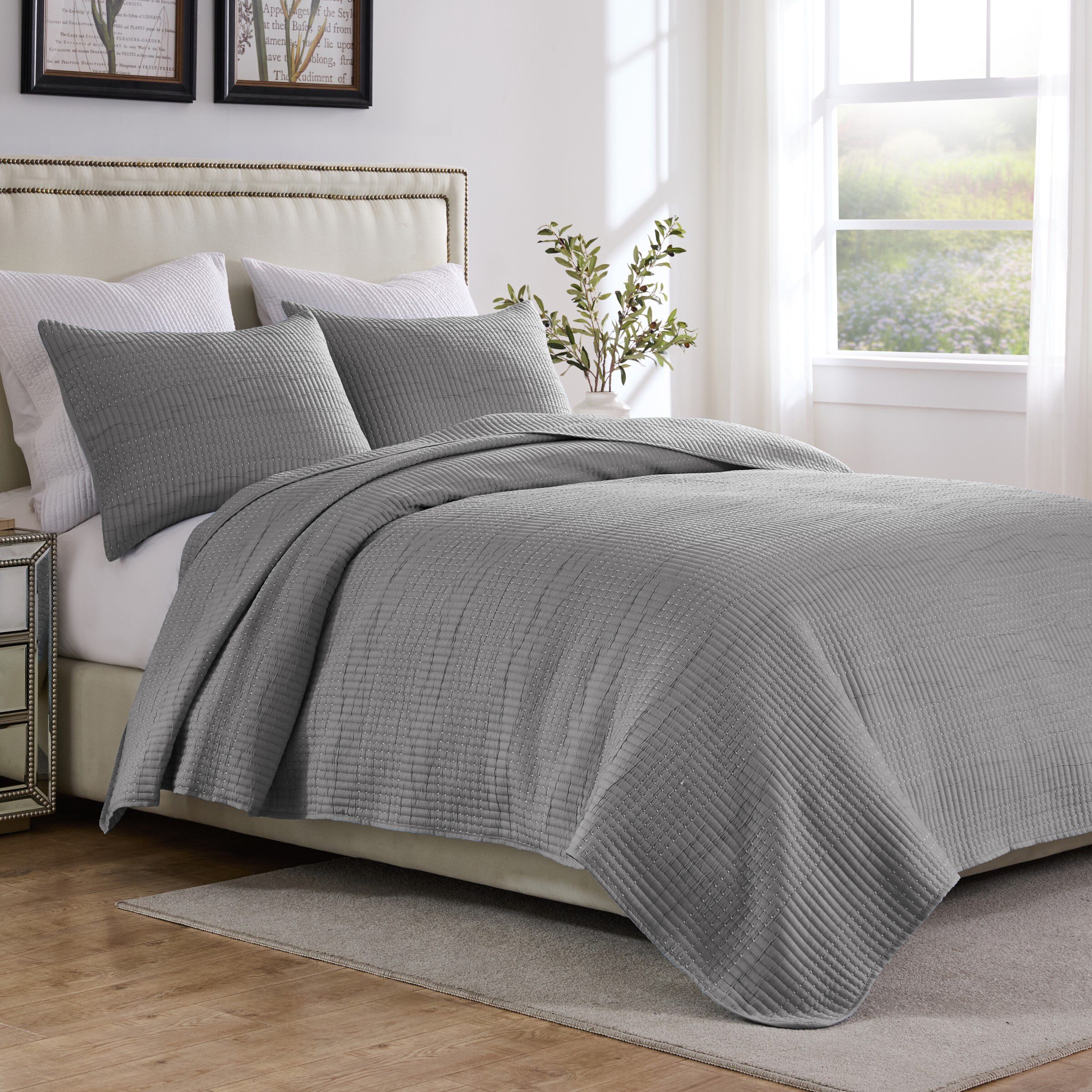 Greenland Home Fashions Cosmo Contemporary Matelass&eacute; Coverlet Set, GRAY, alternate image number 1