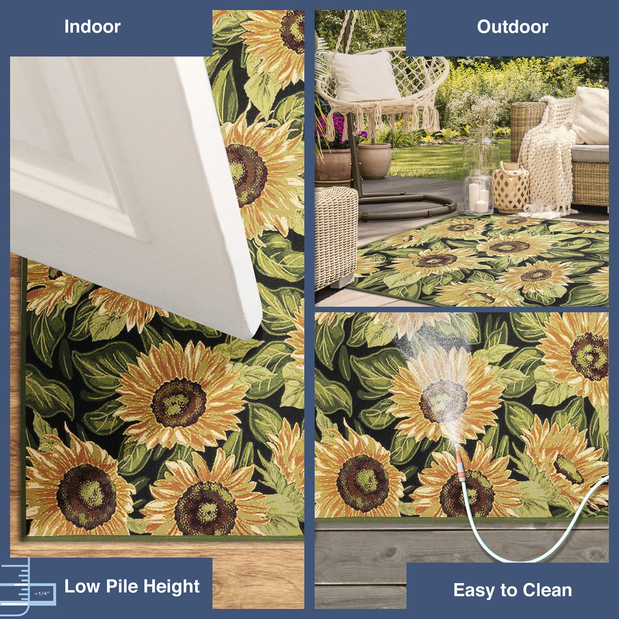 Liora Manne Marina Sunflowers Indoor/Outdoor Area Rug Black 3 feet 3 inches x 4 feet 11 inches, BLACK, alternate image number 6