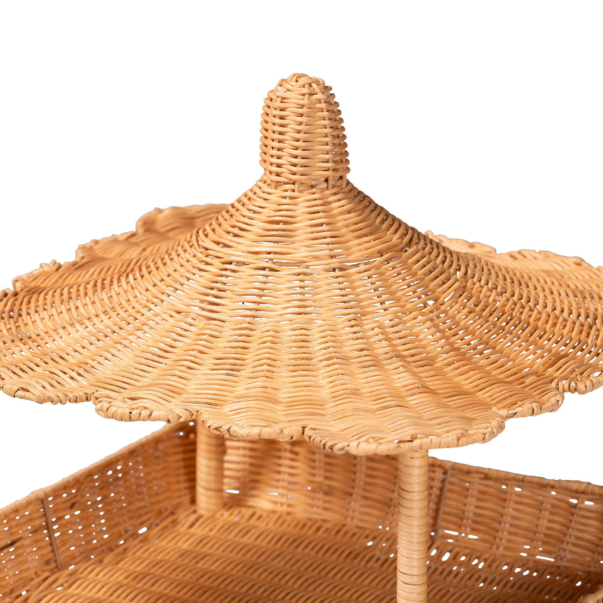 Asante Natural Rattan 3-Tier Display Shelf with Pagoda Top, HONEY, alternate image number 3