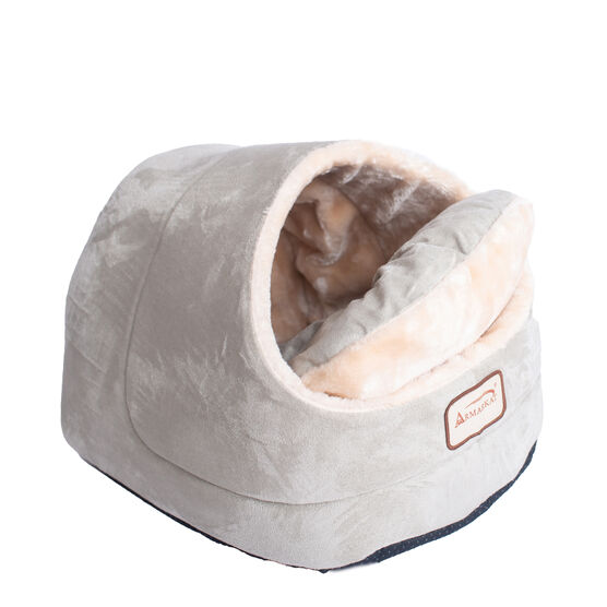Faux Suede, Faux Fur Pet Cat Dog Cave Pet Bed, Sage Green/ Beige, , on-hover image number null