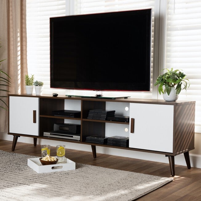 Quinn Mid-Century Modern 2-Door Wood Tv Stand Furniture, , alternate image number null