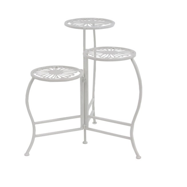 Set Of 3 White Metal Traditional Plantstand, WHITE, hi-res image number null