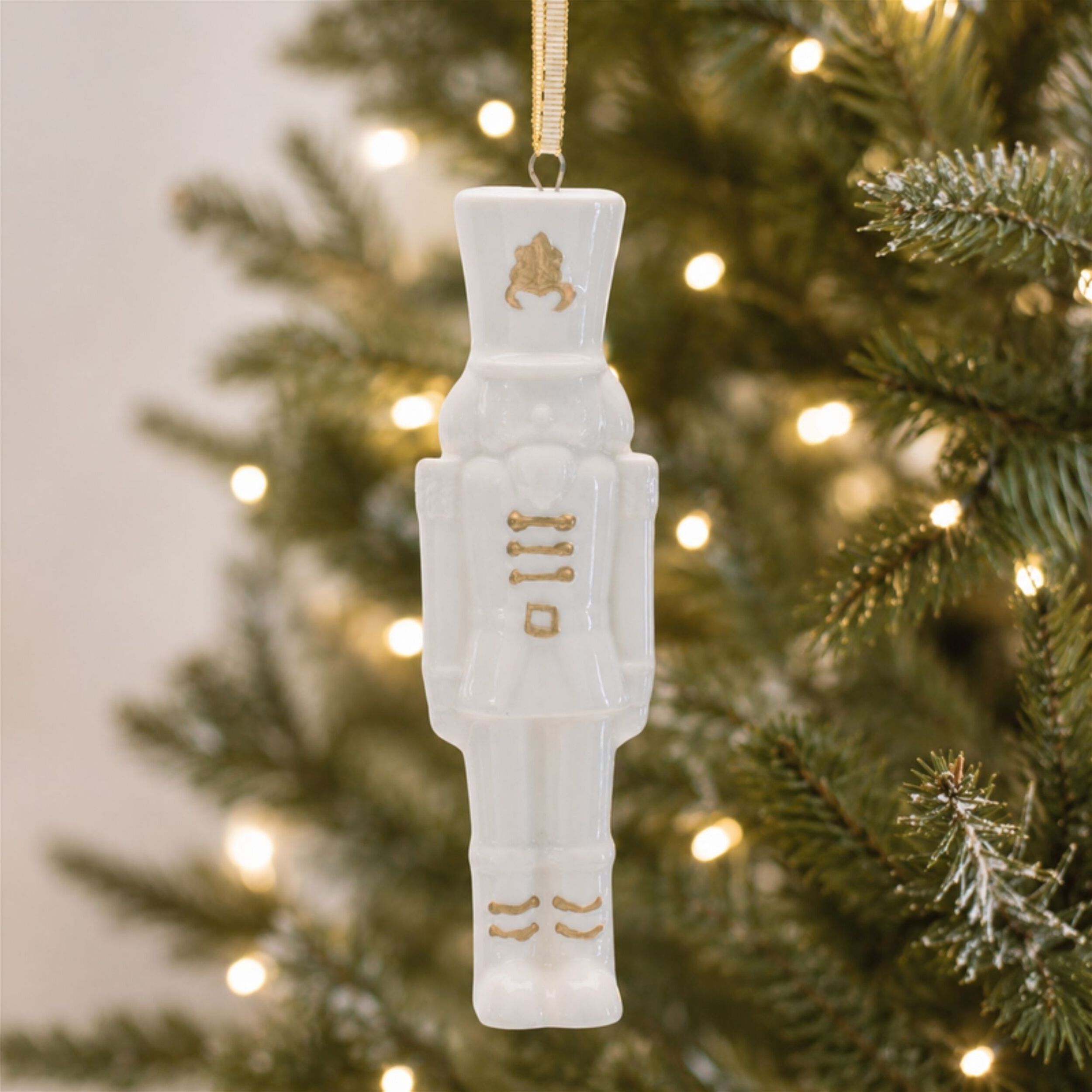 Porcelain Nutcracker Ornament with Gold Accents (Set of 12), WHITE, alternate image number 2