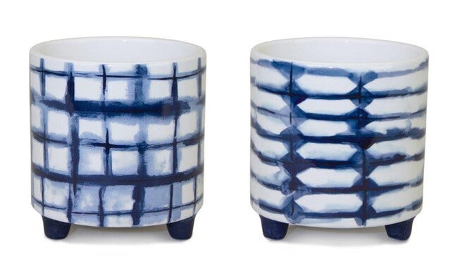 Pot (Set of 2) 4.25 inchesD x 4.5 inchesH Dolomite, BLUE/WHITE, hi-res image number 0