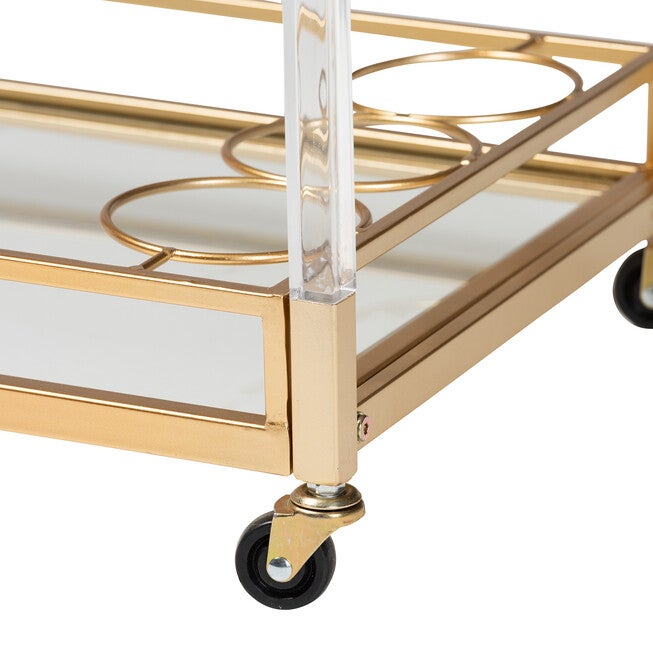 Savannah Contemporary Glam and Luxe Gold Metal and Glass Wine Cart, GOLD, alternate image number 6