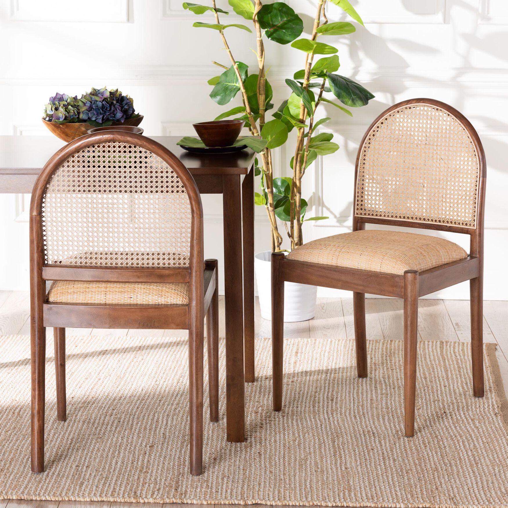Maryland Modern Bohemian Natural Rattan and Acacia Wood 2-Piece Dining Chair Set, , alternate image number 12