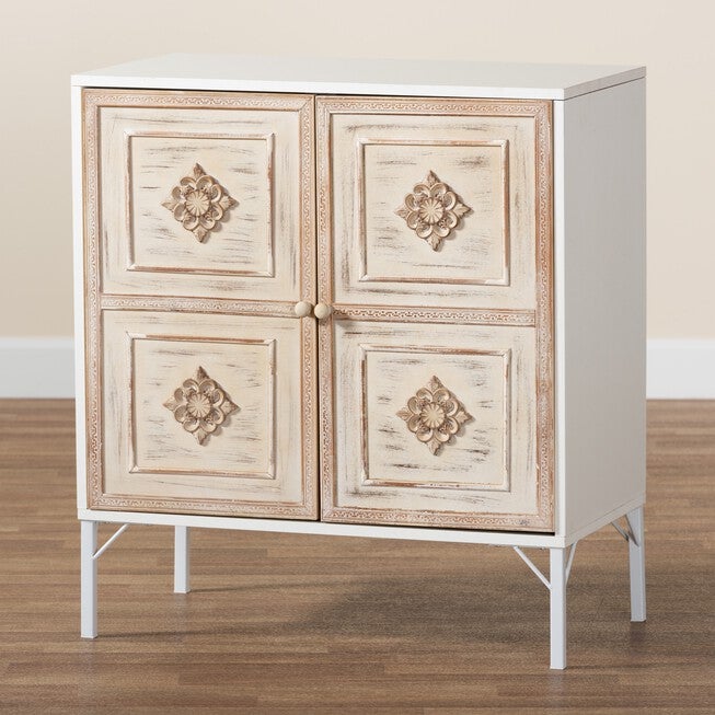 Favian Classic And Traditional Two-Tone White And Weathered Brown Finished Wood And White Metal 2-Door Sideboard, , alternate image number 8