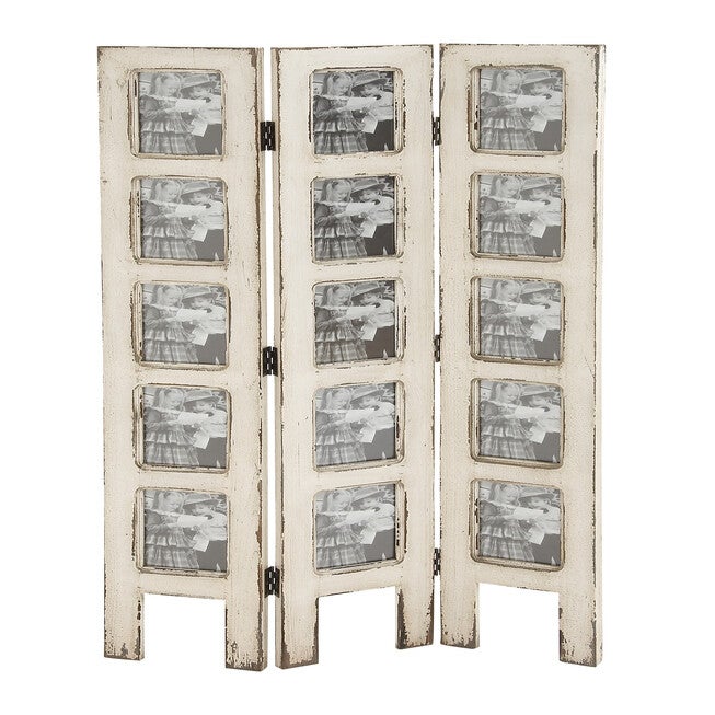 White Wood Farmhouse Room Divider Screen, 51 inches x 1 inches x 27 inches, GOLD, hi-res image number null