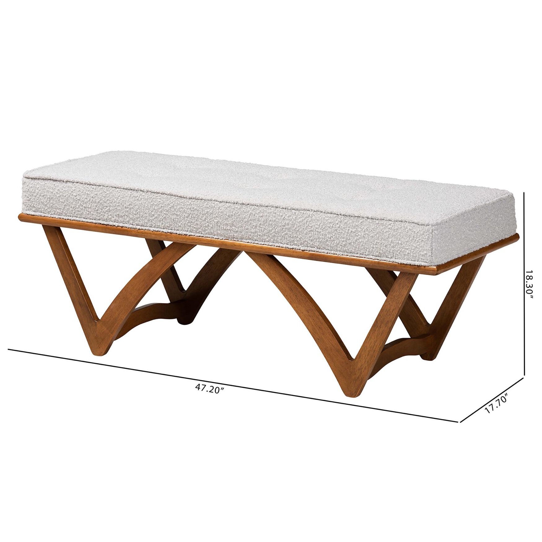 Chenoa Japandi Cream Boucle Fabric And Walnut Brown Finished Wood Bench, , alternate image number 12