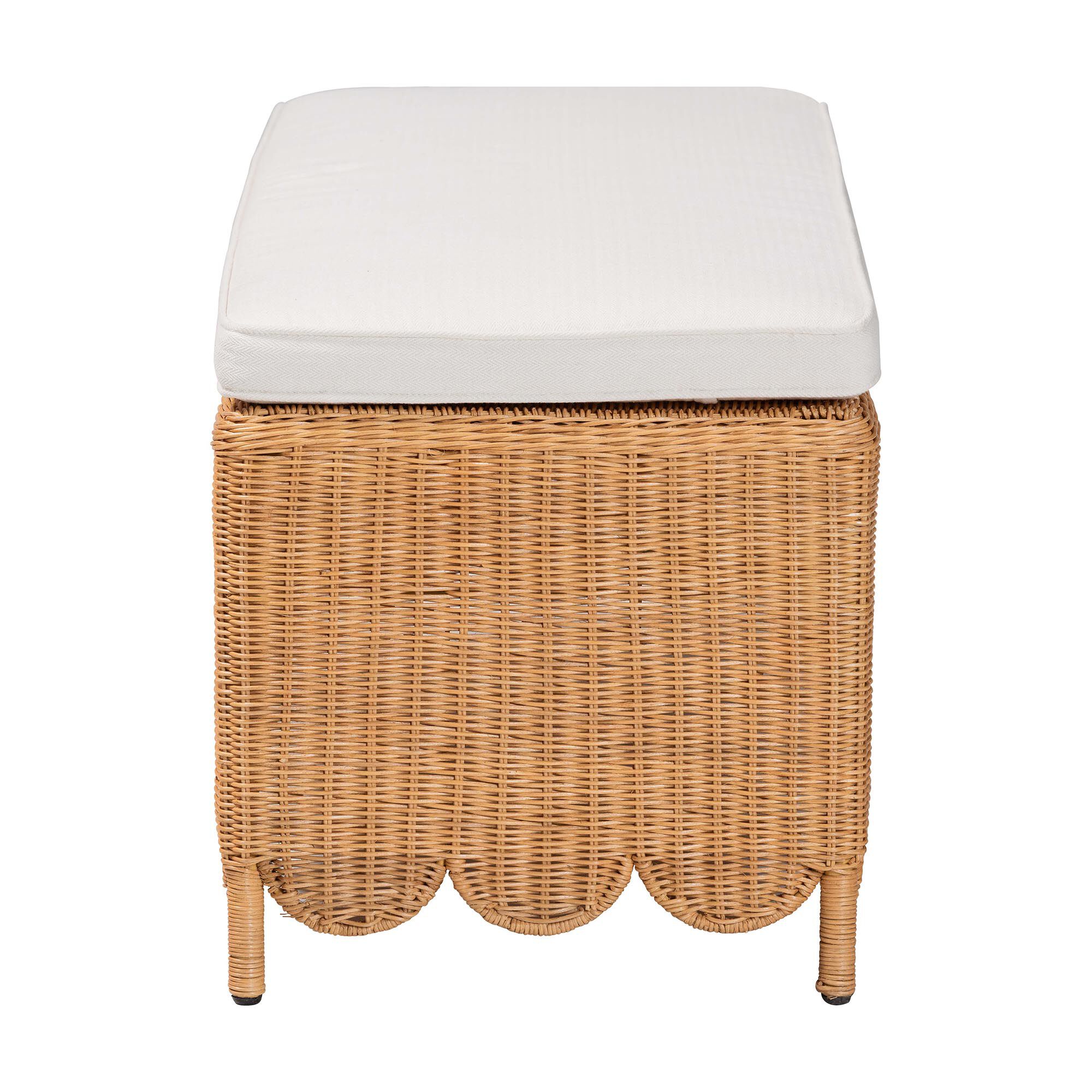 Teresa Bohemian Light Honey Scalloped Rattan Ottoman Bench, HONEY, alternate image number 3