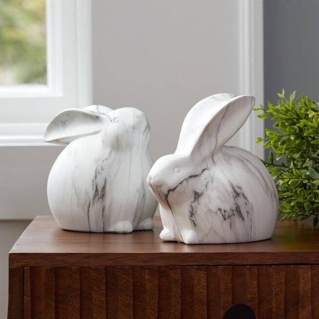 Marble Design Rabbit Shelf Sitter (Set of 2), WHITE/GREY, alternate image number null