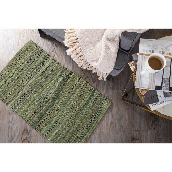 Multi Olive Green Rag Rug 50X80Cm, , alternate image number 2