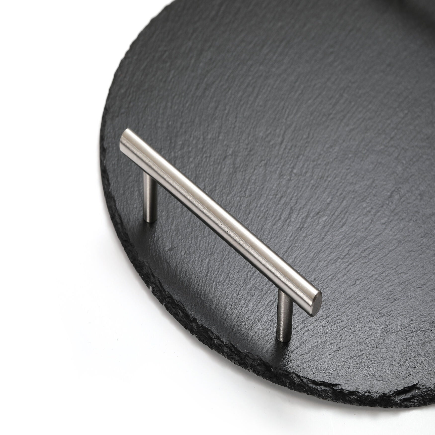 Rounde Slate Stone Serving Tray With Stainless Steel Handkles - Kit, , alternate image number 3