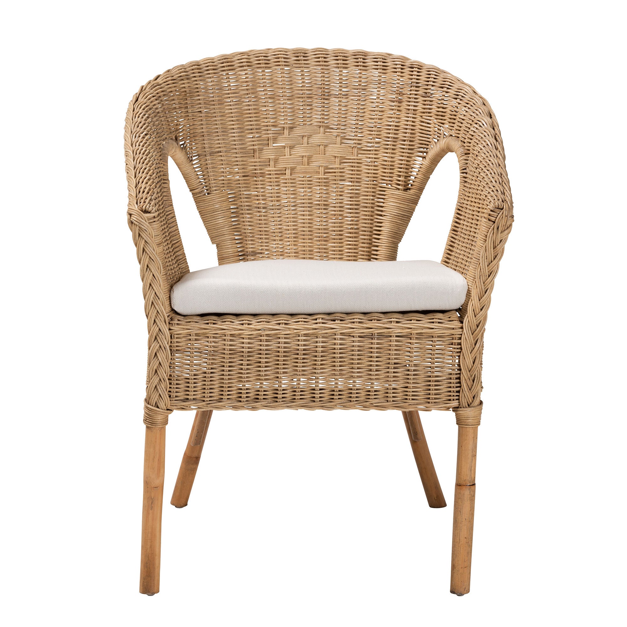 Abbey Modern Bohemian Natural Brown Antique Rattan Dining Chair, BROWN, alternate image number 2