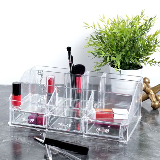 Clearly Chic Makeup Cosmetic Jewelry Organizer Display Box 8 Comp With 3 Drawers, , alternate image number null
