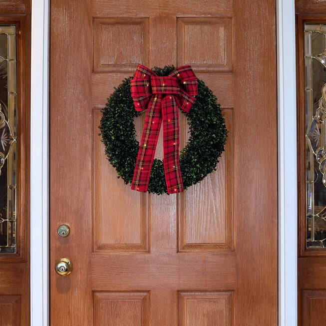 Red Plaid LED Wired Ribbon Bow, , alternate image number null